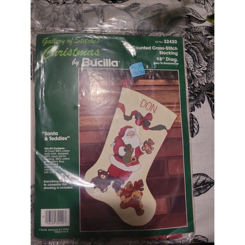 NEW Bucilla Cross Stitch Christmas Stocking Kit 18" Santa & Teddies 32420 V142